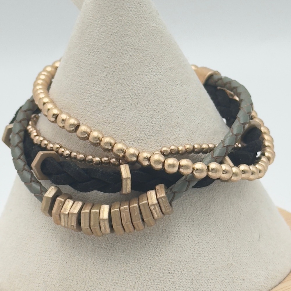 Layered Beaded‎ Wrap Bracelet Gold Tone